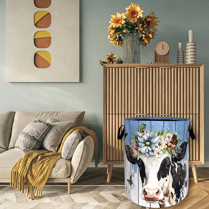 Cute Cow Laundry Basket Foldable Oxford Cloth Animal Cows Laundry Hamper - Image 7