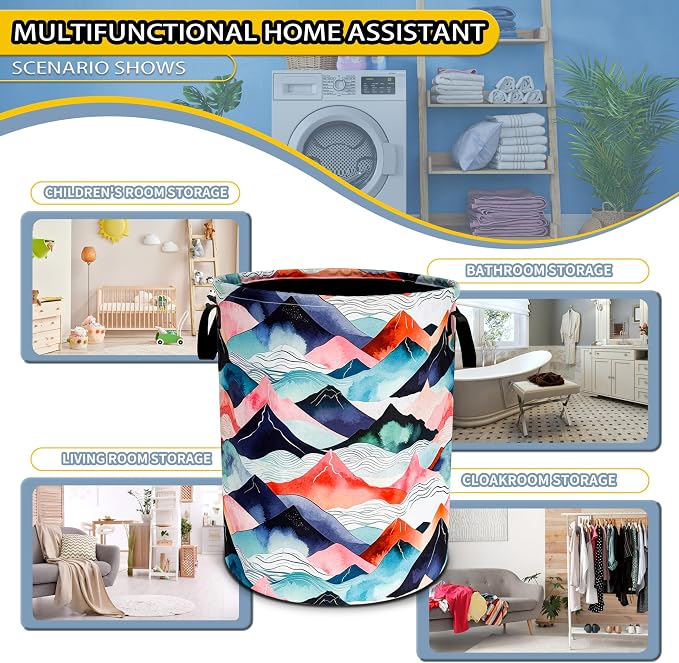 Mountains Waves Laundry Basket Colored Mountain Foldable Oxford Cloth Funny - Image 6