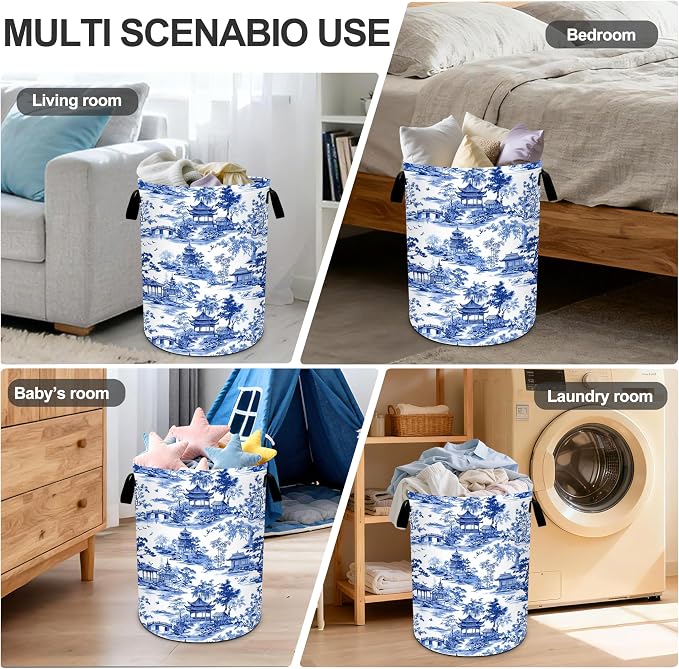 Chinoiserie Laundry Basket Storage Bin Foldable Laundry Hamper Clothes Storage - Image 6