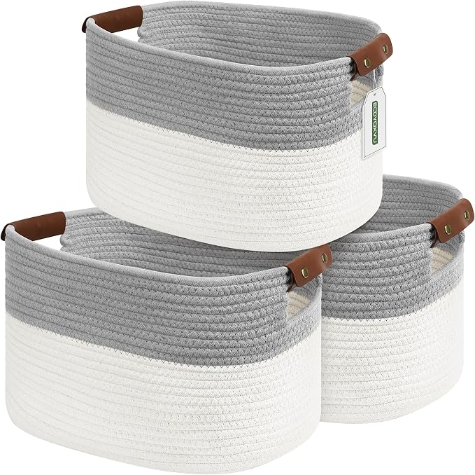 Cotton Rope Storage Baskets, Foldable Storage Bins, Decorative Woven Basket by ECDYQXVU