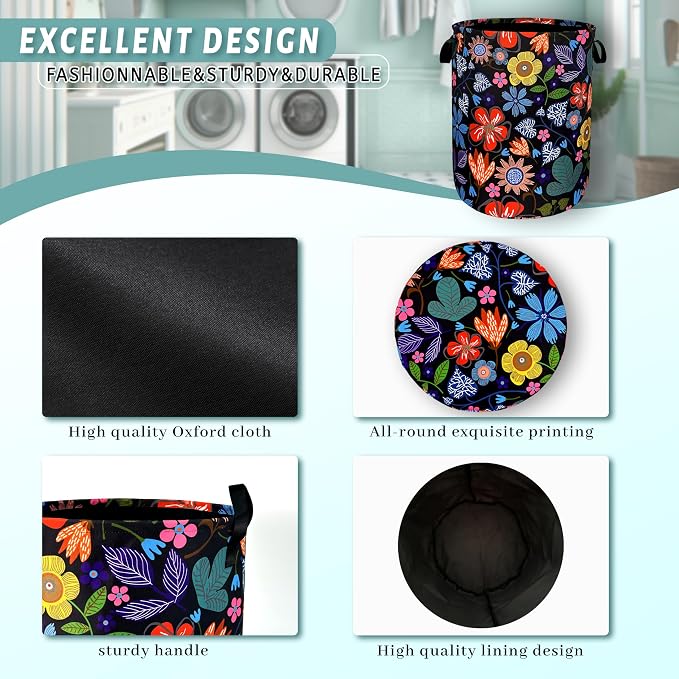 Abstract Colorful Flowers Laundry Hamper Pretty Floral Laundry Basket - Image 4