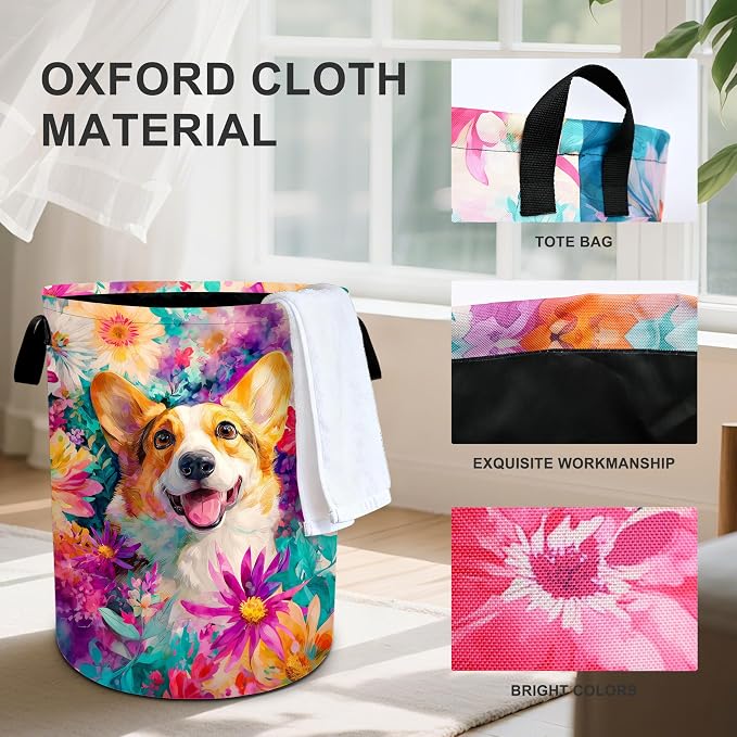 Dog Flower Laundry Basket Storage Bin Foldable Laundry Hamper Clothes Storage - Image 3