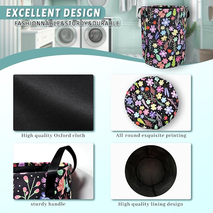 Colorful Flowers Laundry Basket Foldable - Image 5