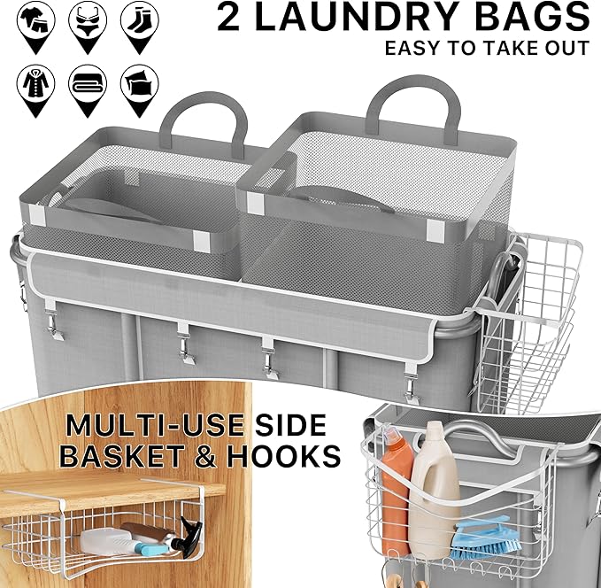 Simple Houseware Extra Large 2 Section Rolling Laundry Cart 265L – Heavy Duty - Image 4