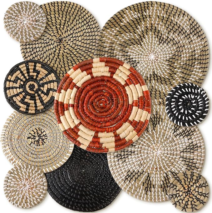 Tatuo 11 Pcs Boho Wall Basket Decor Decorative Bulrush Woven Basket Wall Decor by Tatuo