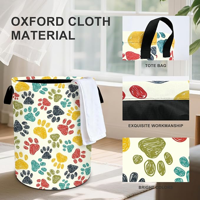 Paw Print Laundry Basket Storage Bin Foldable Laundry Hamper Clothes Storage - Image 4