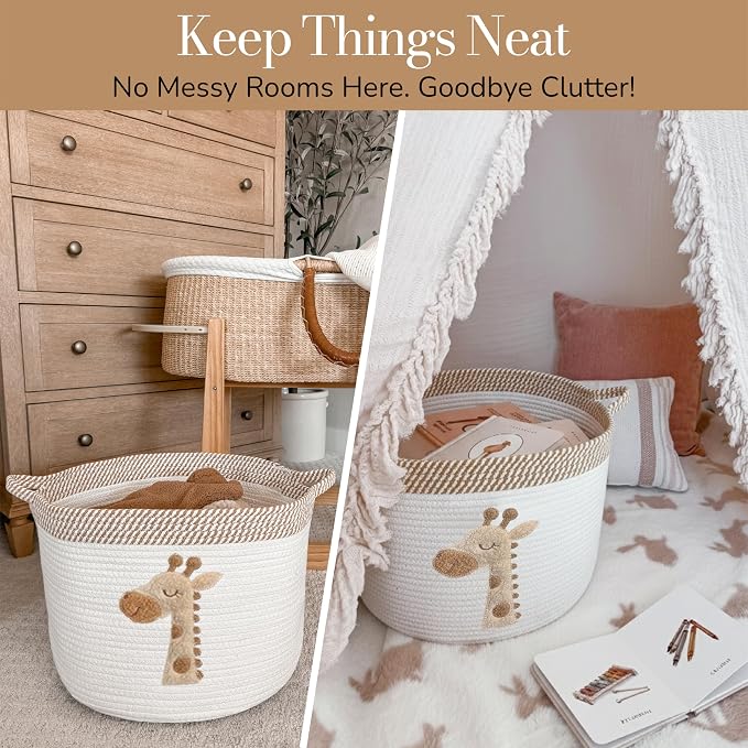 Giraffe Storage Basket for Nursery – Large 15”x11” Cotton Rope Bin - Image 5