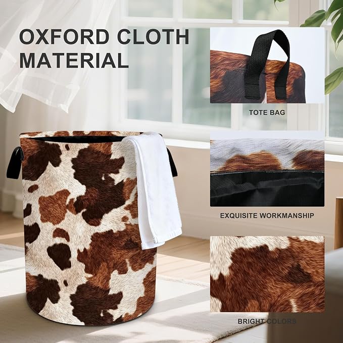 Cow Fur Print Laundry Basket Storage Bin Foldable Laundry Hamper Clothes - Image 3
