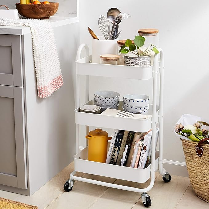 Amazon Basics 3-Tier Rolling Utility Cart, Storage Organizer, Lockable Wheels - Image 6