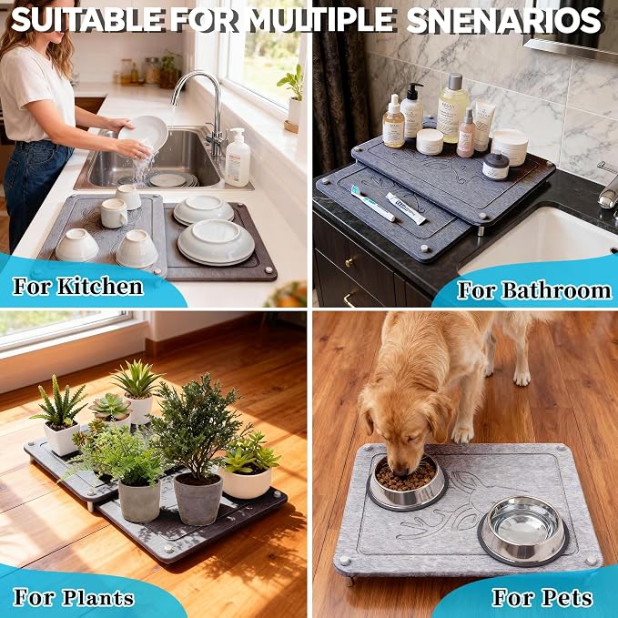 Nested Dish Drying Stone Mat | 2 Pcs Diatomaceous Earth Stone Drying Mats - Image 4