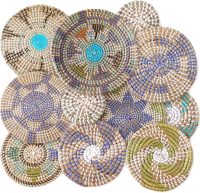 Tatuo 11 Pcs Boho Wall Basket Decor Decorative Bulrush Woven Basket Wall Decor by Tatuo
