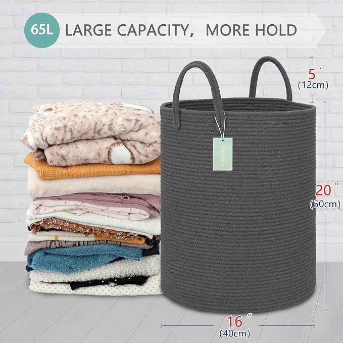 Large Cotton Rope Laundry Hamper 65L, Baby Nursery Hamper - Image 2