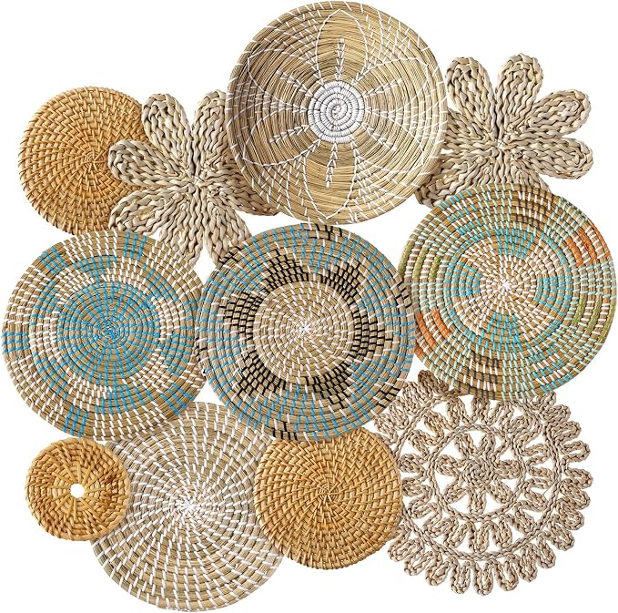 11 Pcs Boho Hanging Wall Basket Decor Handmade Woven Basket Wall Decorative by Xuhal