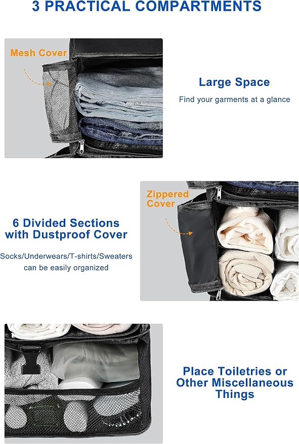 ELEZAY Hanging Packing Cubes Portable Closet 3-Shelf Travel Collapsible - Image 3