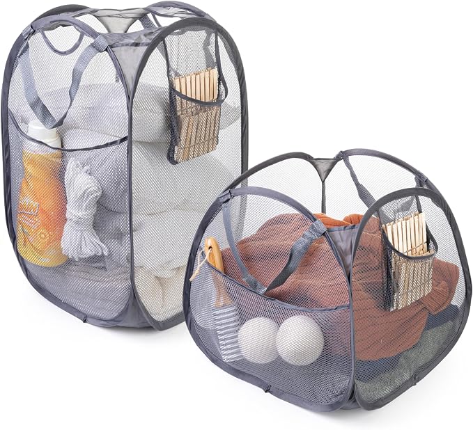 Smart Design Deluxe Mesh Laundry Pop Up Hamper Combo w/ Rectangle & Square - Image 2