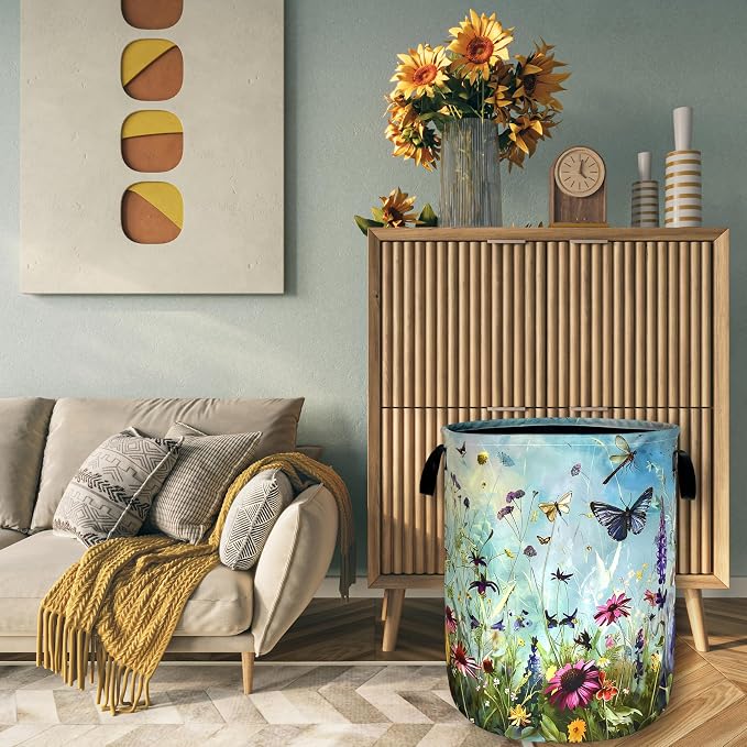 Colorful Flowers Laundry Basket Foldable Oxford Cloth Colorful Dargonfly - Image 7