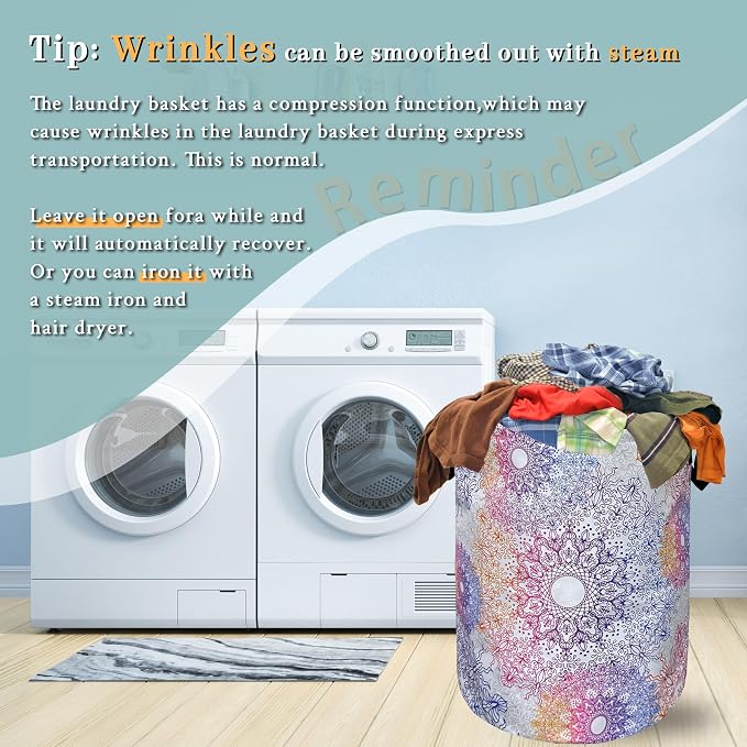 Colorful Mandala Flowers Laundry Basket Foldable - Image 6