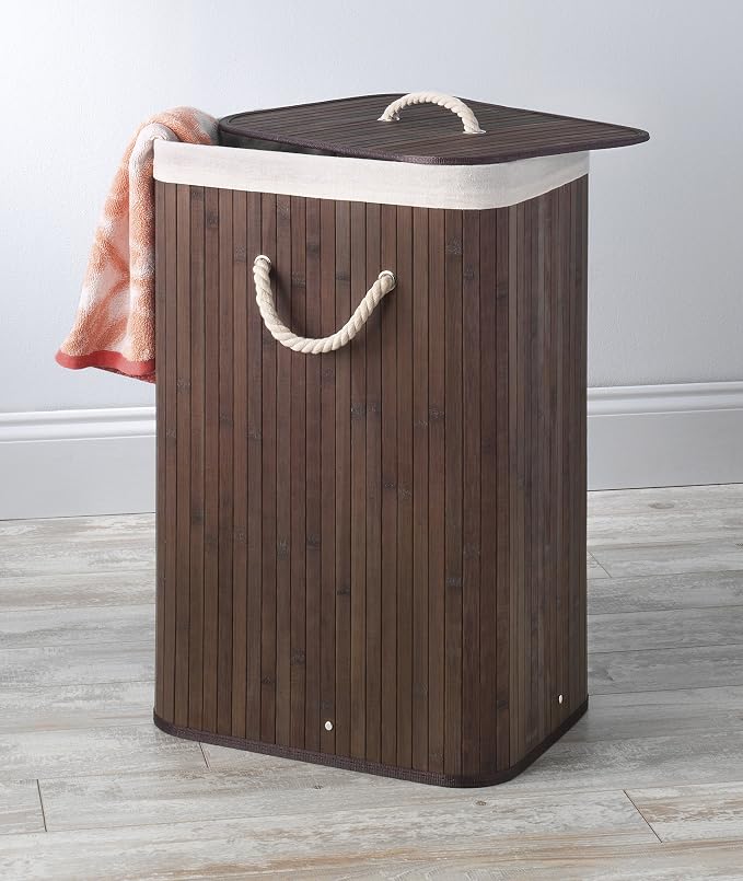 Whitmor Laundry Hamper with Rope Handles Bamboo, 12.25x16.25x23.375, Dark Stain - Image 2