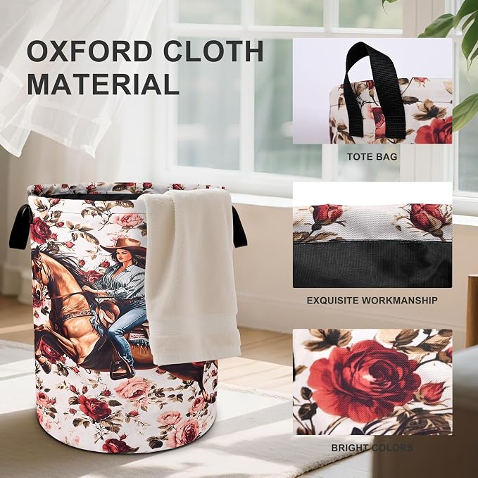 Western Girl Floral Laundry Basket Laundry Hamper - Image 2