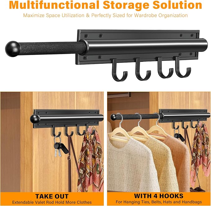12 Inch Valet Rod for Closet Pull Out Clothes Hanger - Image 6