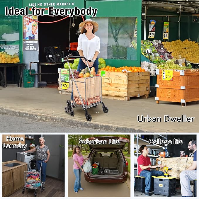dbest Products Stair Climber Cruiser Cart Shopping Grocery Rolling Folding - Image 6