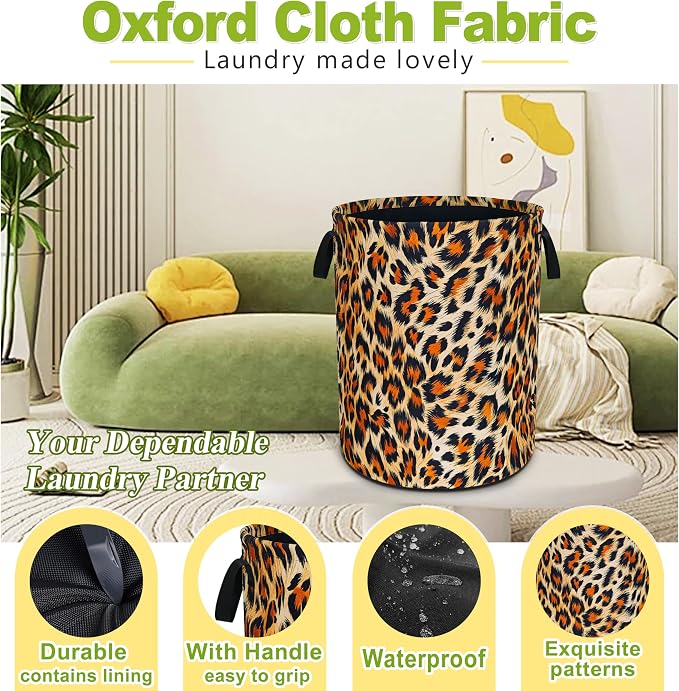Brown Black Leopard Print Laundry Basket Funny Foldable Waterproof Oxford Cloth - Image 3