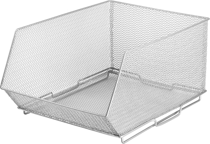 Mesh Stacking Bin Silver Storage Containers Great by YBMHome