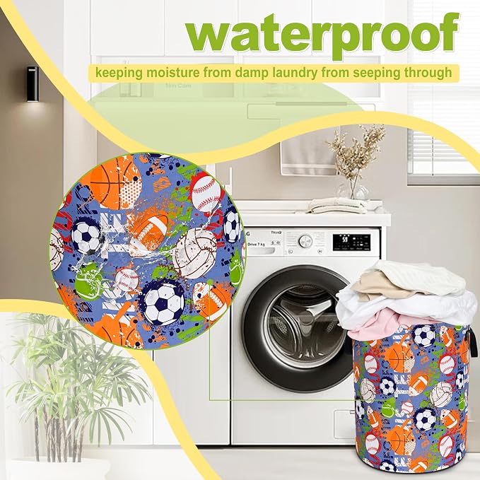 Balls Laundry Basket Funny Ball Sports Foldable Waterproof Oxford Cloth Tote - Image 6
