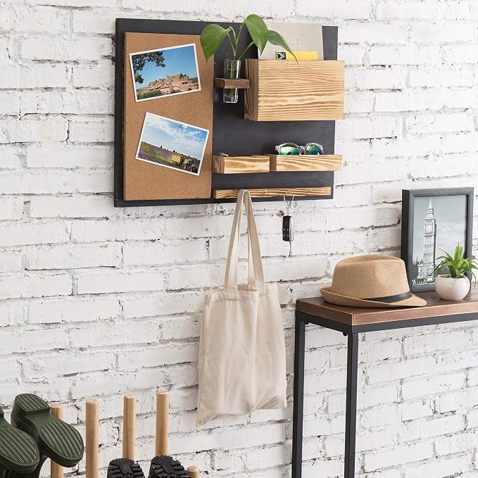 MyGift 25 x 19 Inch Wall Mounted Dual Tone Solid Wood Entryway Organizer - Image 3