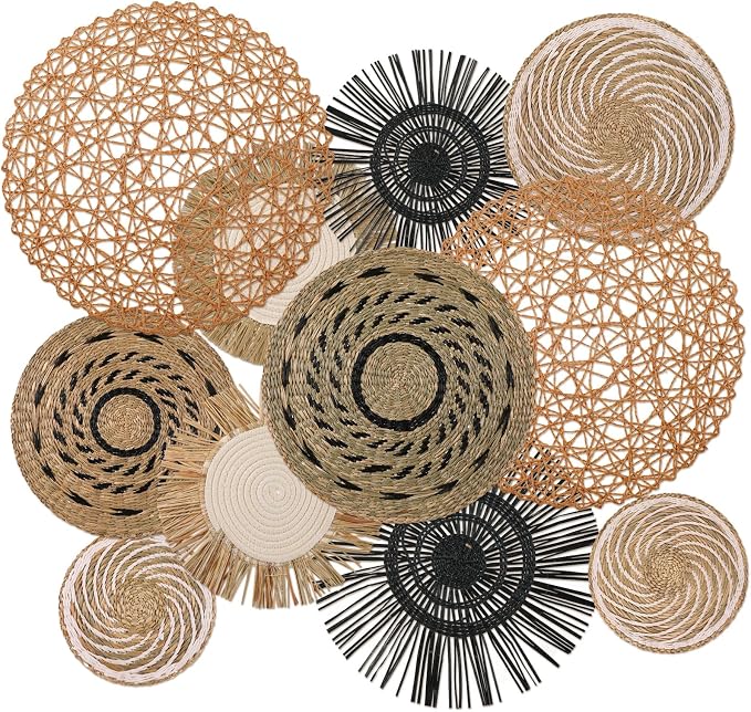Tatuo 11 Pcs Boho Wall Basket Decor Decorative Bulrush Woven Basket Wall Decor by Tatuo
