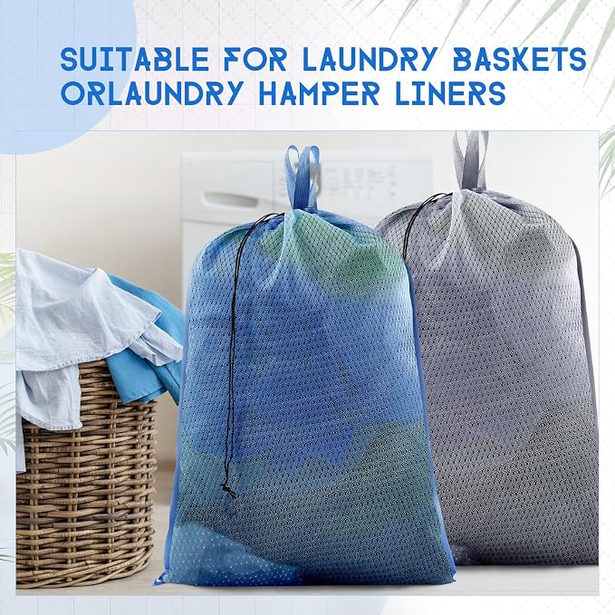 6 Pack 24 x 36 Inches Blue Soft Mesh Laundry Bag - Image 5