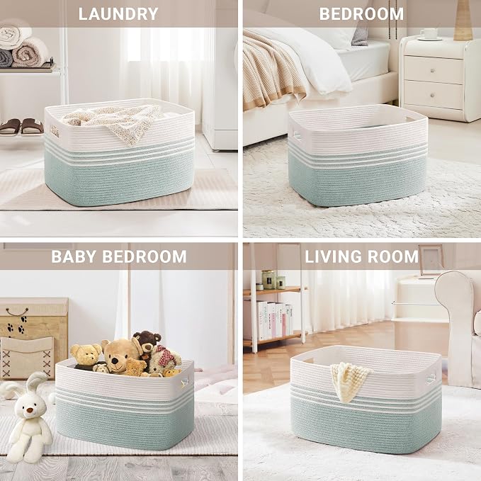 60L Laundry Basket for Living Room Storage, Woven Rope Baskets Bin for Blanket - Image 4