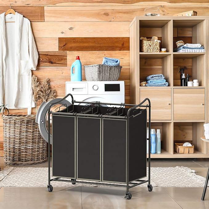 Simple Houseware Heavy Duty 3-Bag Laundry Sorter Rolling Cart - Image 5