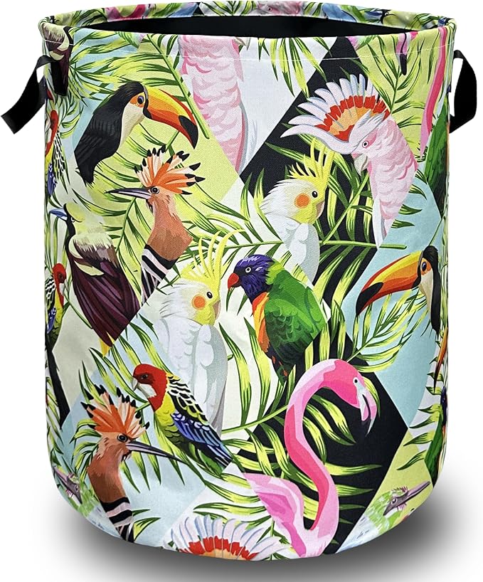 Funny Tropical Birds Laundry Basket Foldable by SELIONLIKN