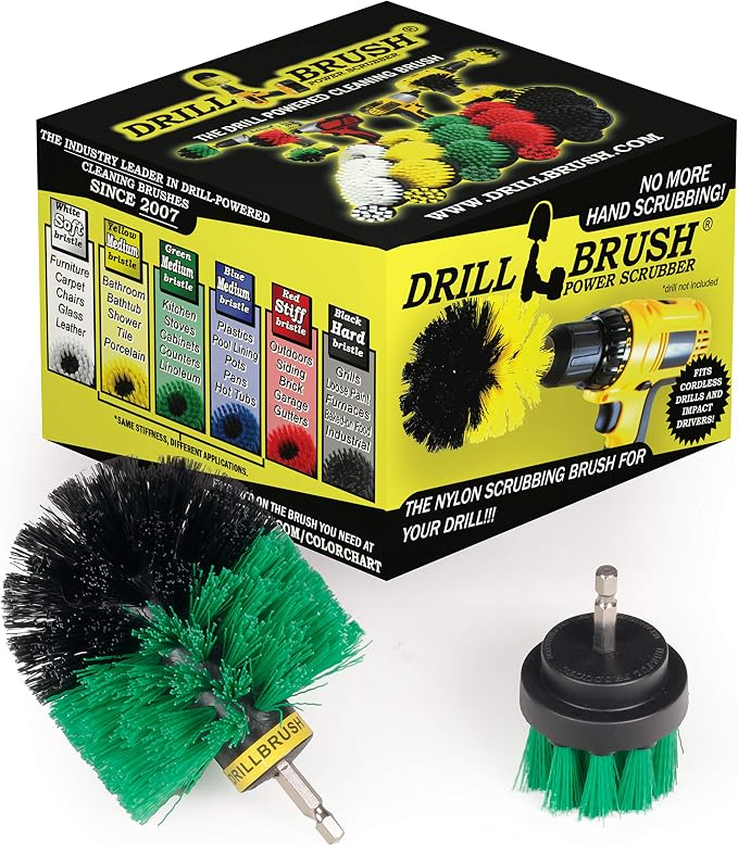 2 Piece Green Medium Stiffness Drill Rotary Cleaning Drillbrushes by Drillbrush