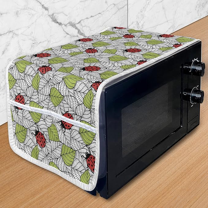 Ambesonne Ladybugs Microwave Oven Cover, Ecological Fresh Leaves and Ladybugs by Ambesonne