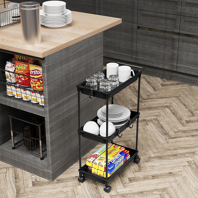 SimpleHouseware Standard 3-Tier Slim Rolling Storage Cart - Image 6