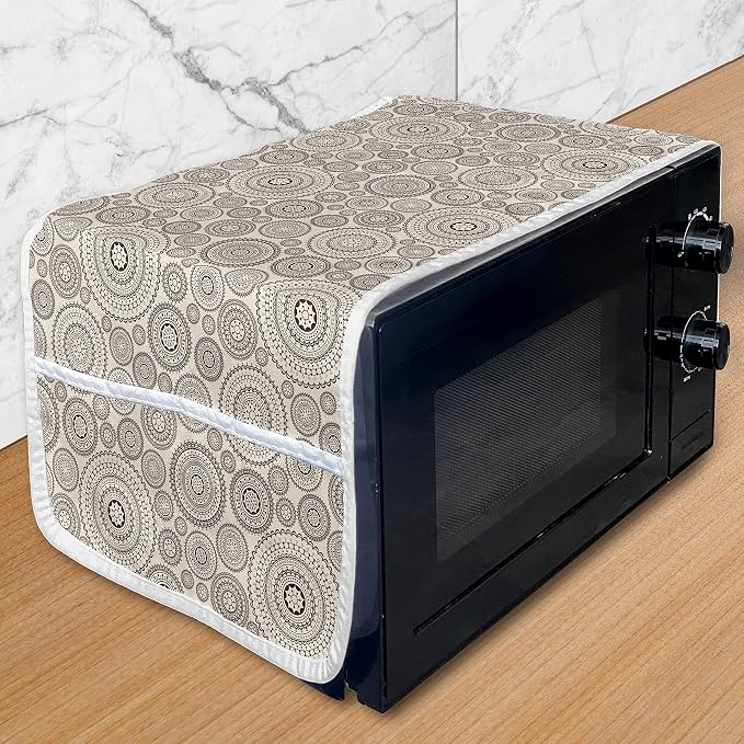Ambesonne Beige Microwave Oven Cover, Abstract Ornate Circular Composition Lace by Ambesonne