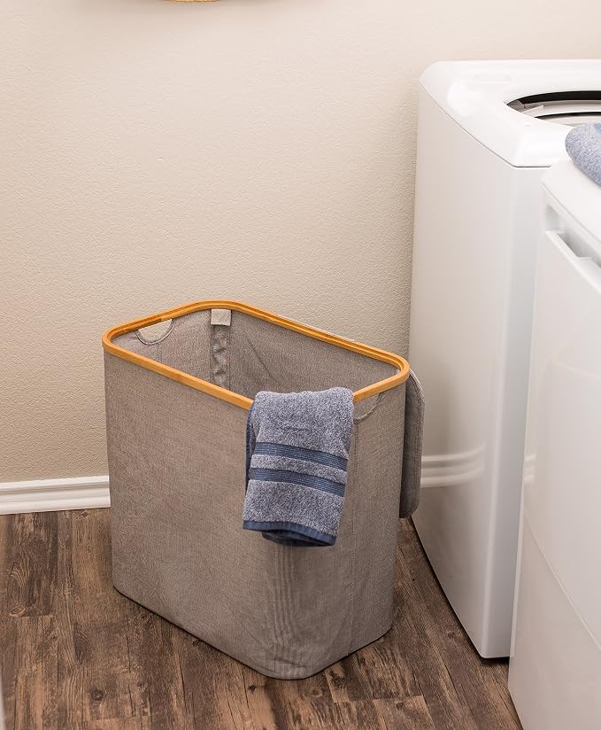 BirdRock Home Bamboo & Canvas Hamper | Single Laundry Basket - Image 9