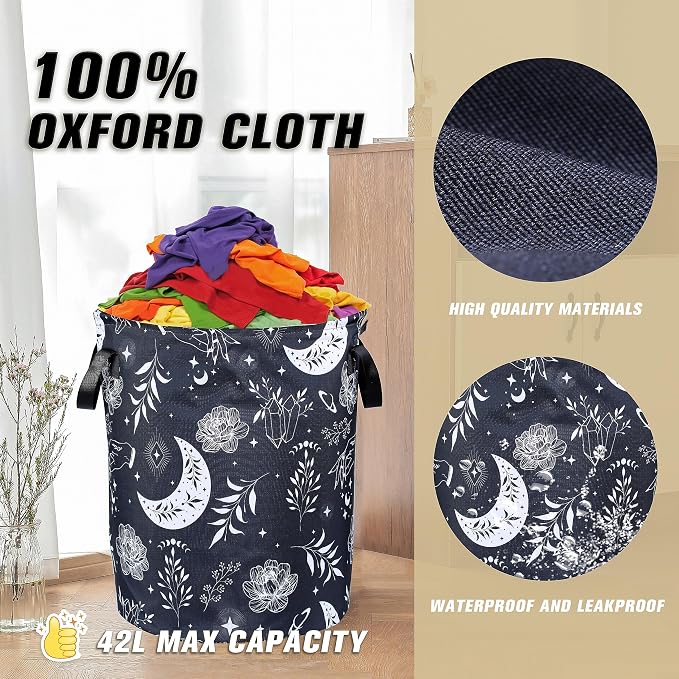Gothic Moon Laundry Basket Moon Phase Foldable Oxford Cloth Funny Tote Bag - Image 7