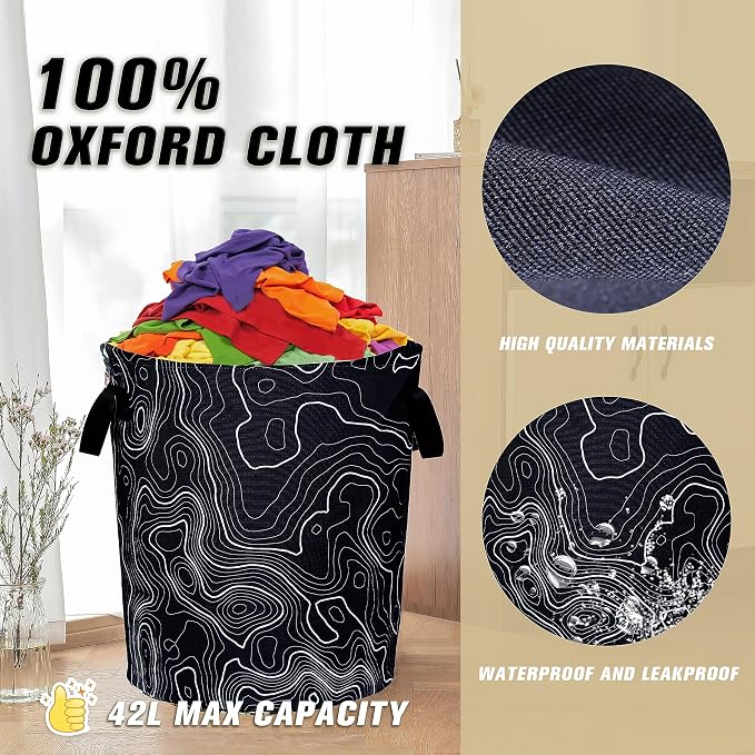 Topographic Map Laundry Basket Topography Pattern Foldable Oxford Cloth Funny - Image 7