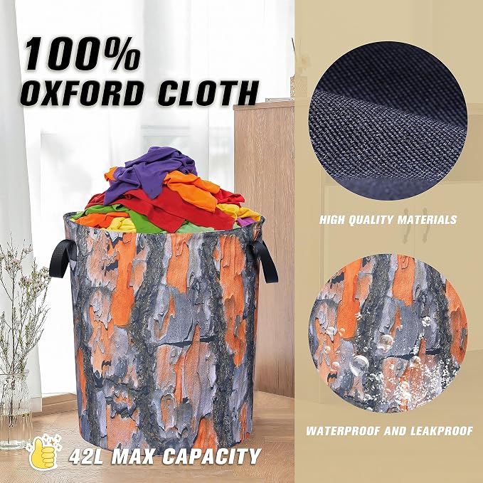 Tree Stump Laundry Basket Wood Grain Bark Texture Foldable Oxford Cloth Funny - Image 7