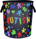 Autism Awareness Laundry Basket Puzzle Pattern Foldable Oxford Cloth Funny Tote by NUTAINLA