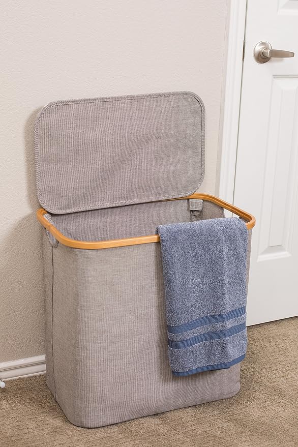 BirdRock Home Bamboo & Canvas Hamper | Single Laundry Basket - Image 5
