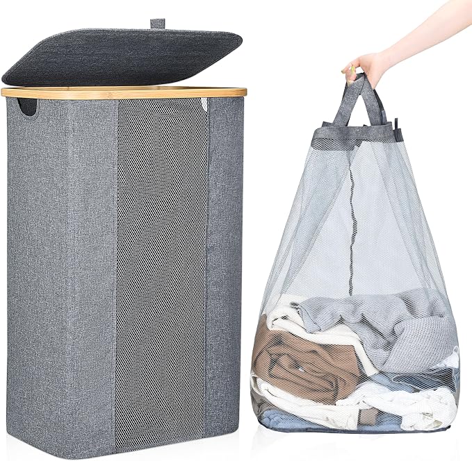 ELONG HOME Laundry Basket, 100L Grey Collapsible Laundry Baskets by ELONGHOME