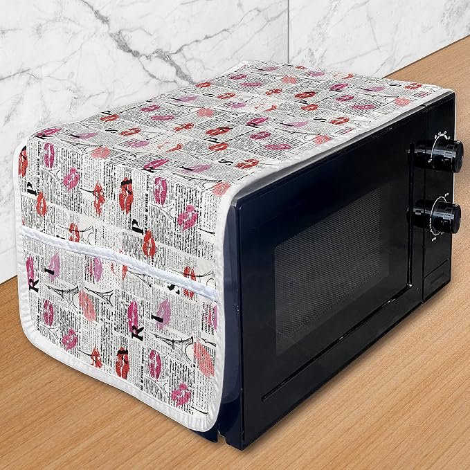 Ambesonne Paris Microwave Oven Cover, Eifel Tower Sketches and Lipstick Kises by Ambesonne